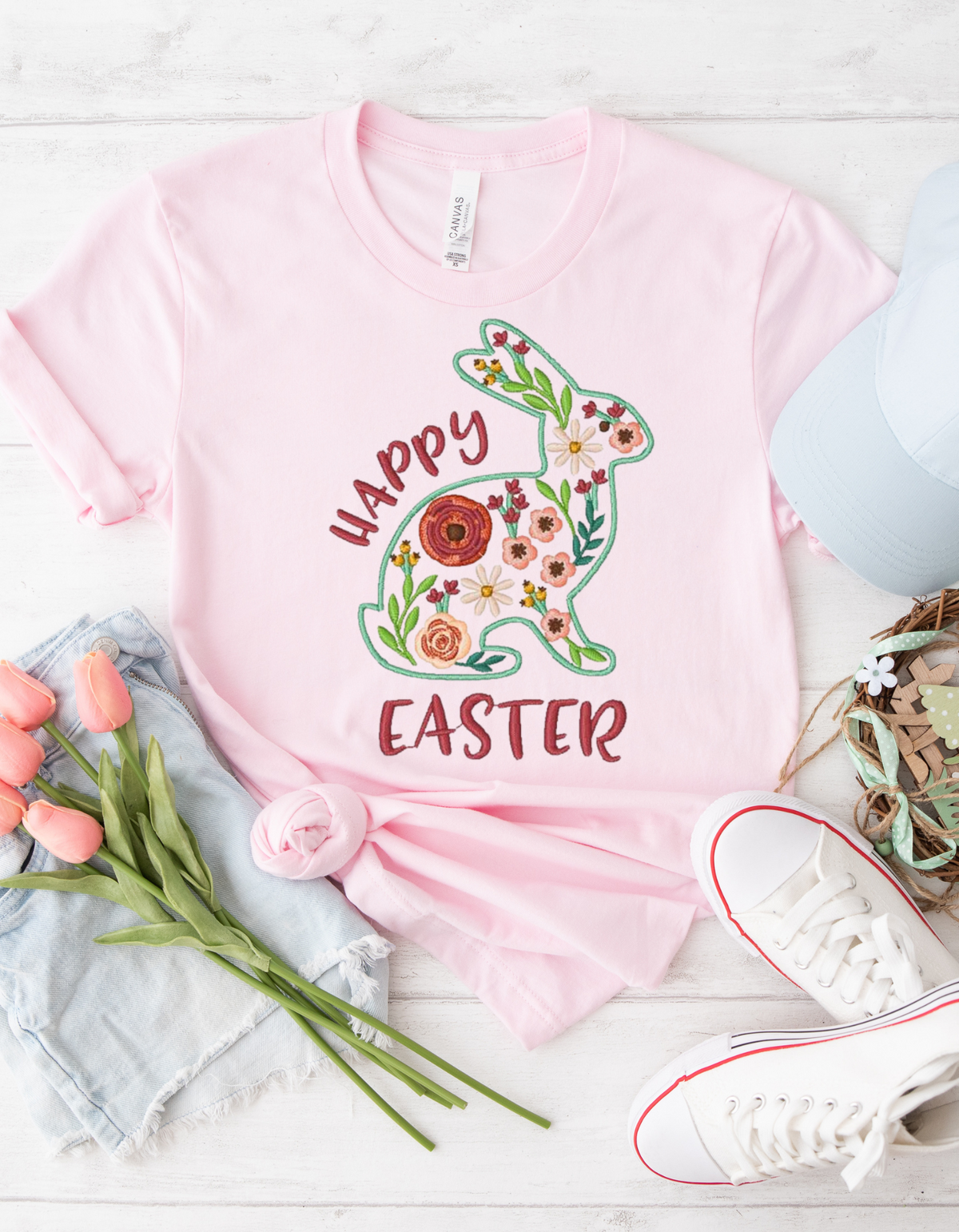 Easter Floral Bunny T-Shirt, Spring Outfit, Holiday Gift, Casual Wear, Unisex Tee, Cute Easter Top