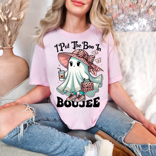 I Put The Boo In Boujee Ghost Unisex Garment-Dyed T-Shirt - Fun Halloween Tee for Fashion Lovers