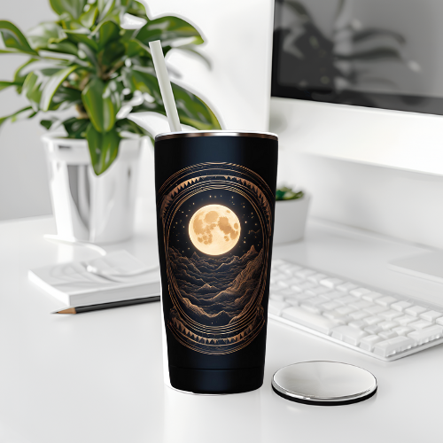 Moonlit Landscape Tumbler 20oz - Celestial Travel Mug for Stargazers and Nature Lovers