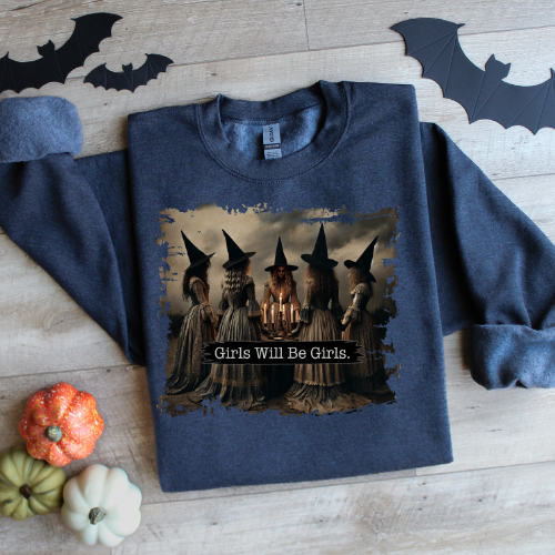 Girls Will Be Girls Witch Shirt, Funny Witch Shirt, Halloween Women Shirt, Witchy Vibes Shirt, Vintage Halloween Shirt