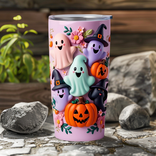 Halloween Themed 20oz Tumbler with Cute Ghosts and Pumpkins