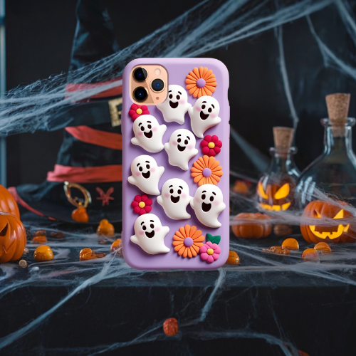Halloween 3d look pastel clay ghost floral cute flower iPhone, Samsung, and Google Pixel. Halloween Doodle Phone Case