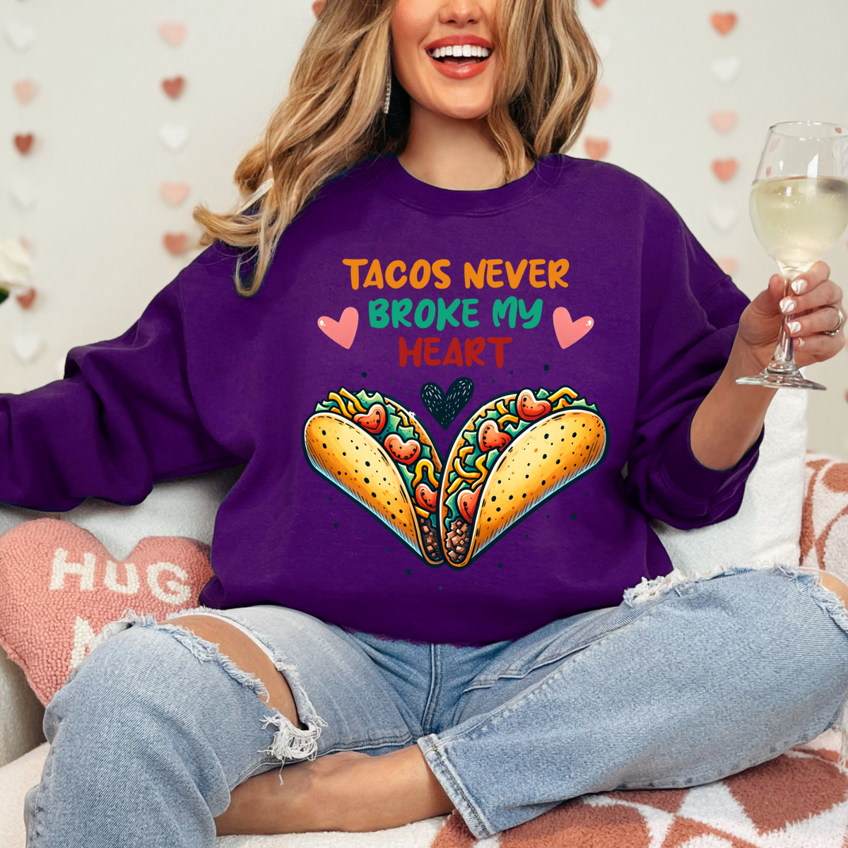 Valentine's Day Sweatshirt, Taco Love Sweatshirt - Funny Foodie Gift, Unisex Crewneck for Food Lovers, Taco Day, Casual Wear, Heartfelt Humor