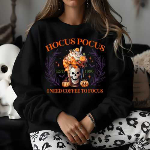 Hocus Pocus I Need Coffee to Focus Sweatshirt, Halloween Coffee Lover Gift, Halloween Gift, Halloween Shirt, Halloween Coffee Tshirt