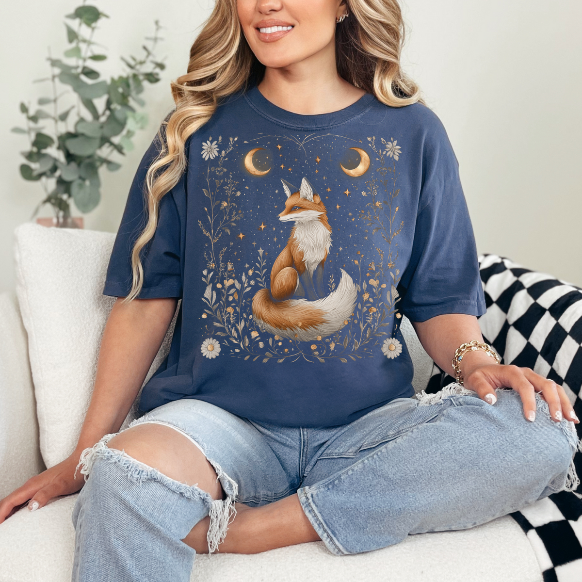 Whimsical Fox T-Shirt - Garment-Dyed Unisex Tee for Nature Lovers, Celestial Shirt, Fox Cottage Core Shirt