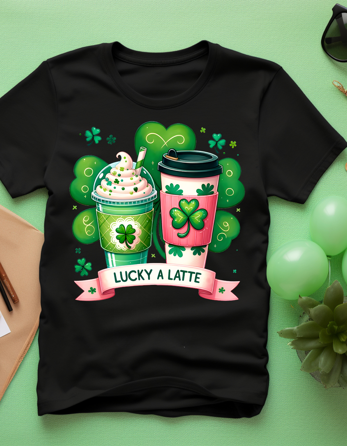 St. Patrick's Day Lucky T-Shirt, Shamrock Tee, Lucky A Latte Shirt, Unisex Coffee Lover's Top, Spring Celebration Apparel