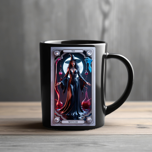 Mystical Witch Ceramic Mug - Magical Coffee Cup for Halloween, The Witch Tarot Card Coffee Mug