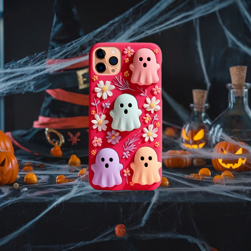 Halloween 3d look pastel clay ghost floral cute flower iPhone, Samsung, and Google Pixel. Halloween Doodle Phone Case