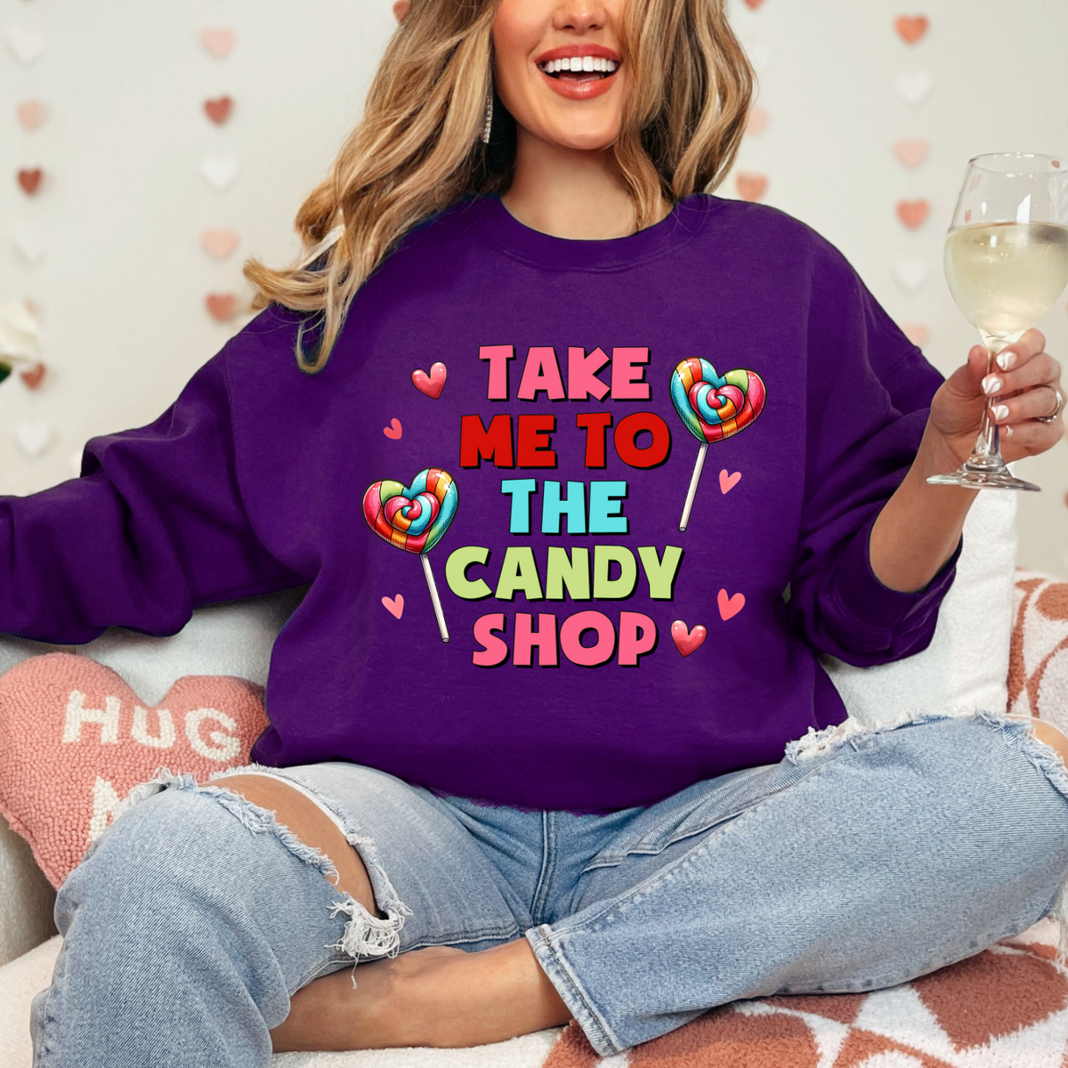 Valentine's Day Shirt, Candy Shop Sweatshirt - Unisex Crewneck, Cute Gift for Sweet Lovers, Cozy Casual Wear, Fun Candy Theme, Perfect for Girls Night Out