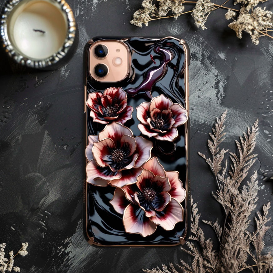 Floral Tough Phone Case - Elegant Flower Design for Protection and Style ,Gothic Flowers Phone Case for iPhone, Samsung, and Google Pixel