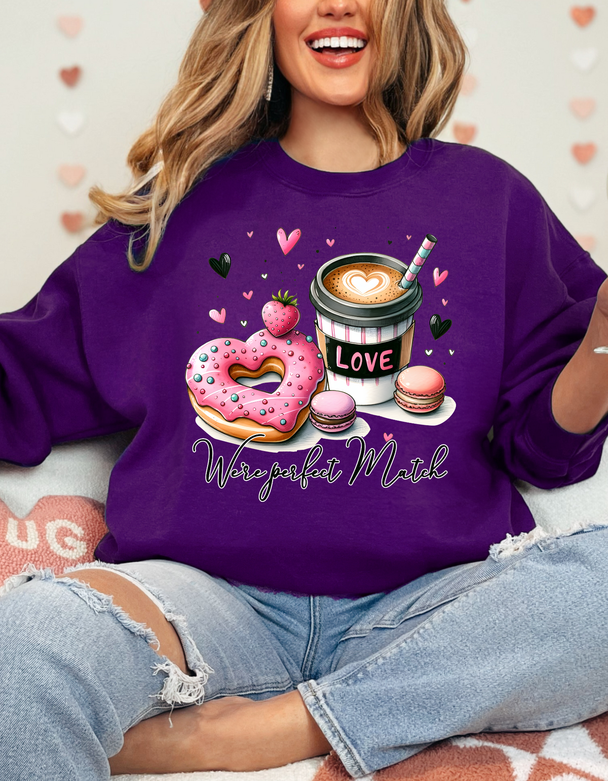 Valentine's Day Sweatshirt, Cute Dessert Crewneck Sweatshirt, Gift for Food Lovers, Cozy Sweatshirt, Love Theme, Valentine's Day Sweater