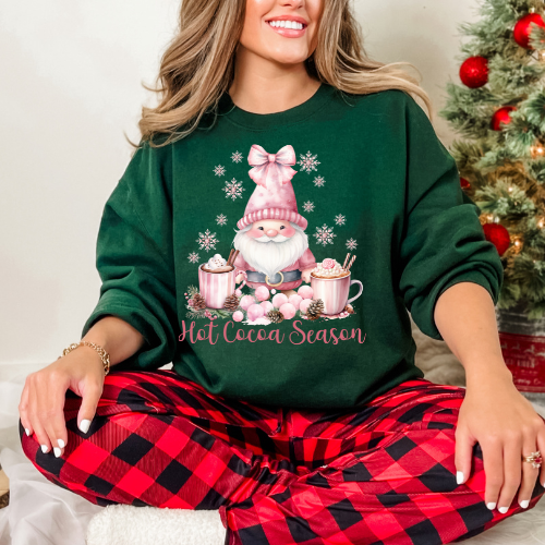 Cozy Hot Cocoa Sweatshirt, Gnome Winter Pullover, Holiday Gift, Fall Fashion, Ideal for Christmas, Family Gatherings, Seasonal Comfort