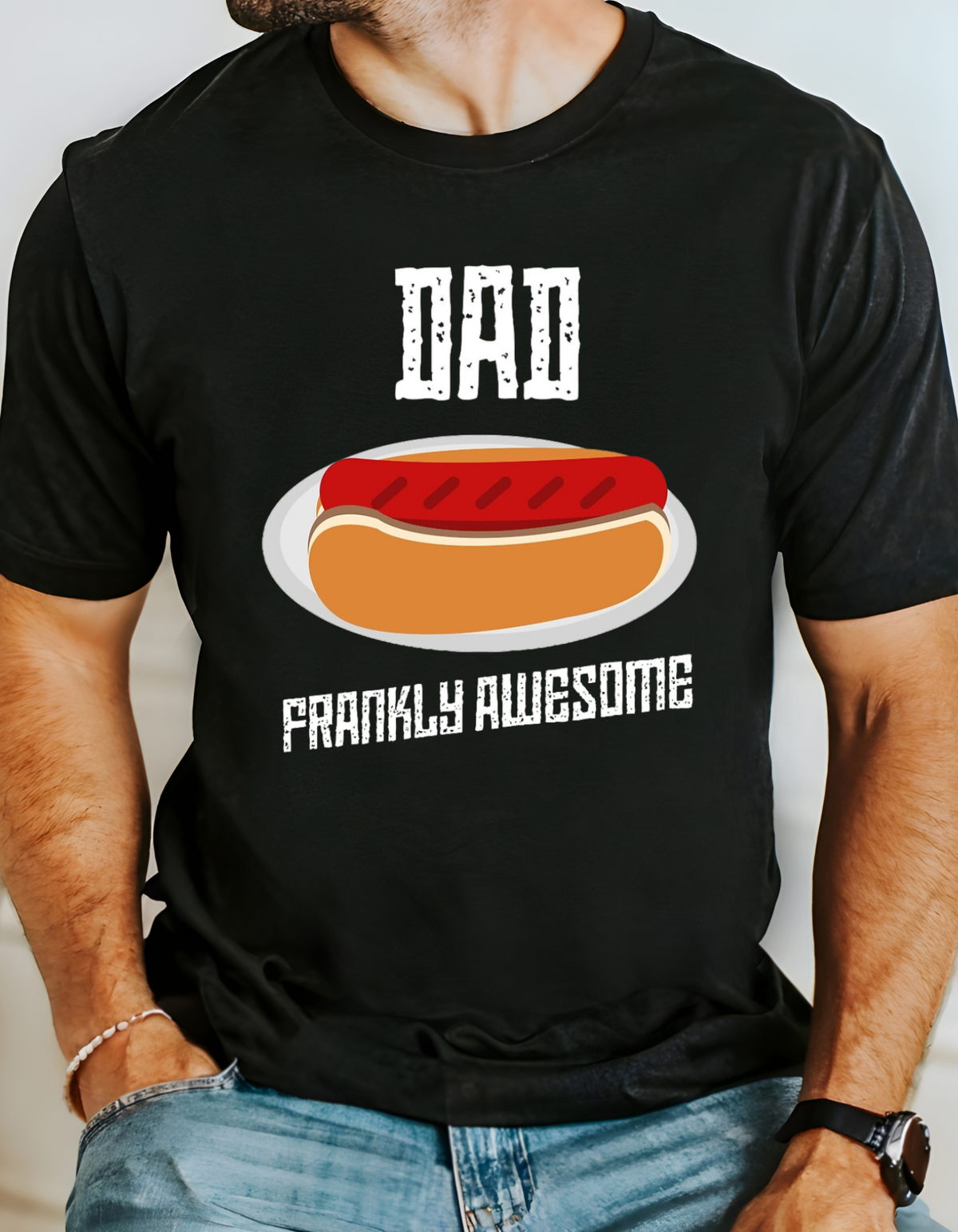 Dad's Frankly Awesome Hot Dog T-Shirt, Father's Day Gift, BBQ Shirt, Men's Casual Wear, Unisex Softstyle Tee