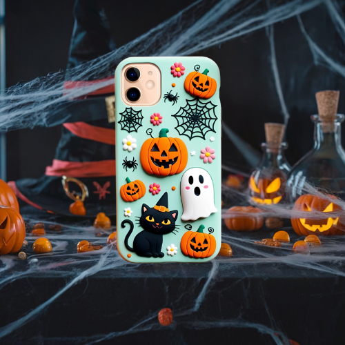 Halloween 3d look  pastel clay ghost floral cute flower iPhone, Samsung, and Google Pixel. Halloween Doodle Phone Case