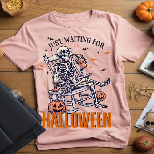 Halloween Skeleton Waiting Tee - Unisex Jersey Short Sleeve Shirt