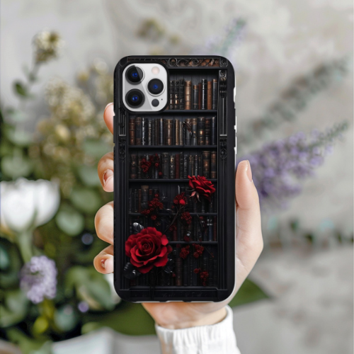 Dark Academia Goth Book Phone Case, Rose Gothic Bookish Phone Case