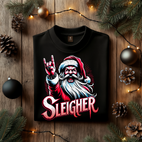 Santa Sleigher Unisex T-shirt, Holiday Christmas Tee, Festive Graphic Shirt, Gift for Him, Xmas Party Outfit, Cool Santa Design