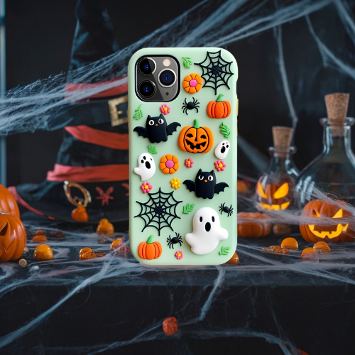 Halloween 3d look pastel clay ghost floral cute flower iPhone, Samsung, and Google Pixel. Halloween Doodle Phone Case