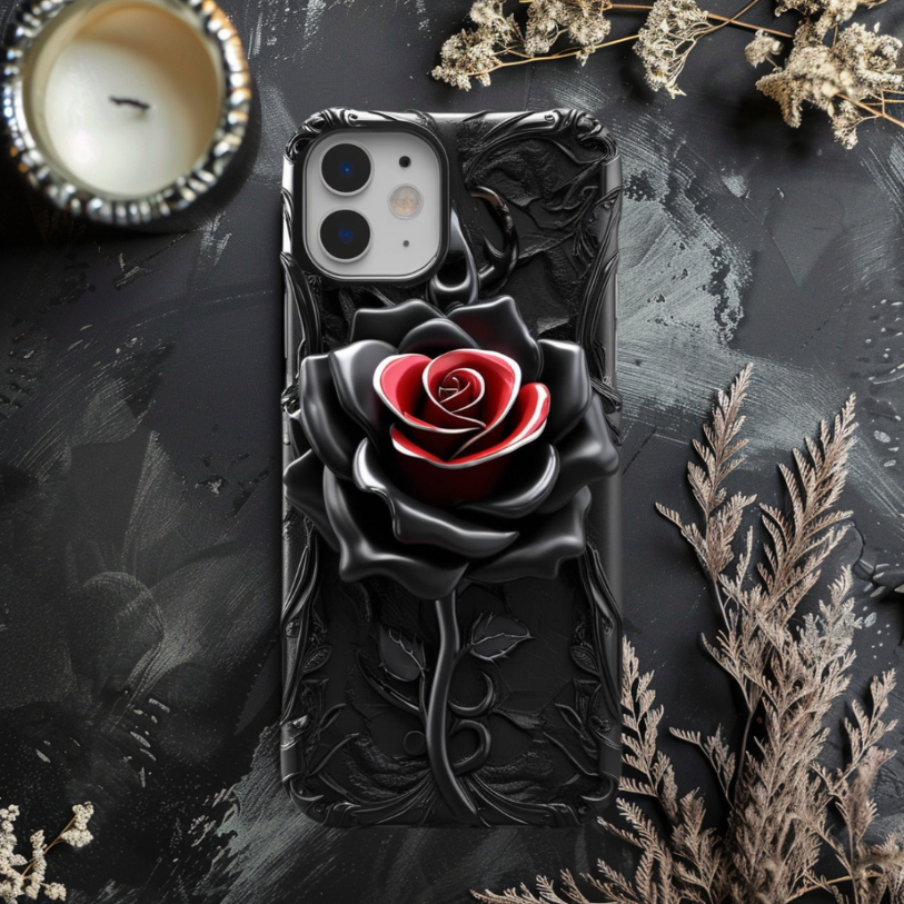 Tough Cases: Elegant Black Rose Phone Case, Stylish and Durable for iPhone, Samsung, and Google Pixel