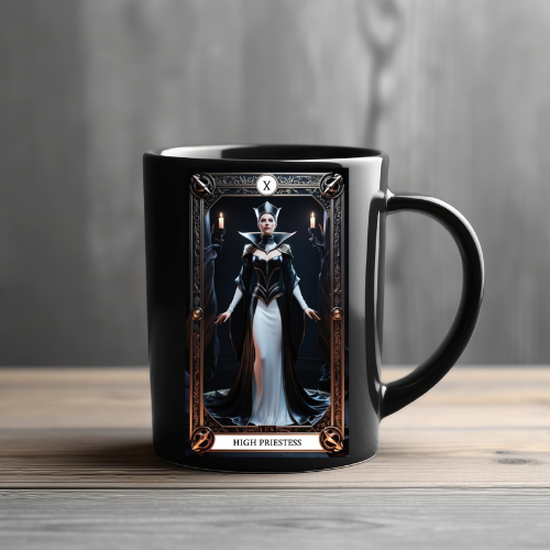 High Priestess Ceramic Mug - 11oz & 15oz Black Tarot Design, The High Priestess Tarot Card Coffee Mug