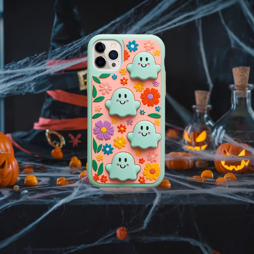 Halloween 3d look pastel clay ghost floral cute flower iPhone, Samsung, and Google Pixel. Halloween Doodle Phone Case