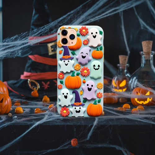 Halloween 3d look pastel clay ghost floral cute flower iPhone, Samsung, and Google Pixel. Halloween Doodle Phone Case