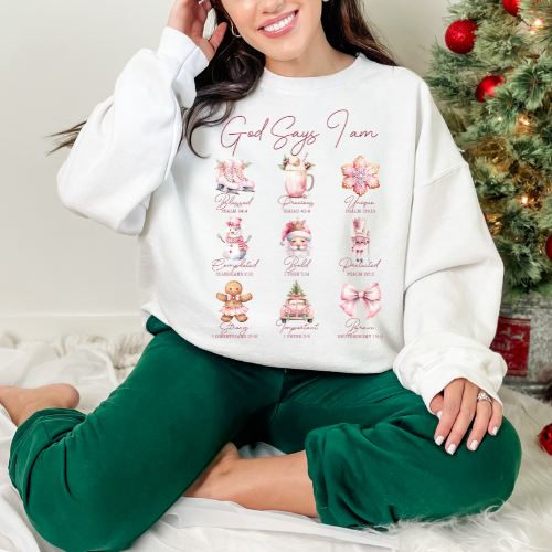 Cute Holiday Sweatshirt - 'God Says I Can' Design, Cozy Crewneck, Gifts for Her, Winter Fashion, Christmas Apparel, Inspirational Clothing