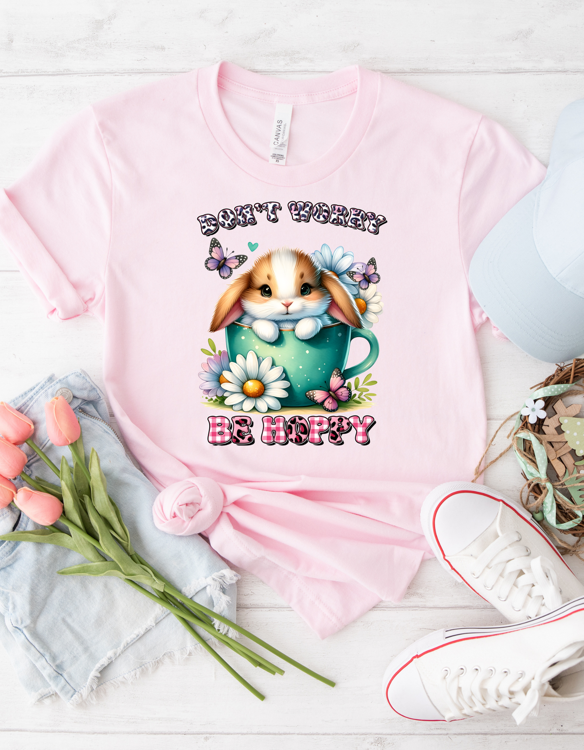 Toddler Short Sleeve Tee - Don't Worry Be Hoppy Bunny Tee, Cute Toddler Shirt, Spring Apparel, Easter Gift, Funny Kids T-Shirt