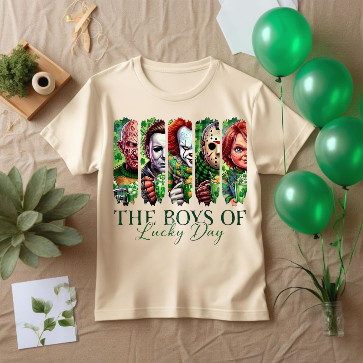 Horror Icons T-Shirt — "The Boys of Lucky Day" Retro Slasher Character Tee, St. Patrick's Day Shirt,