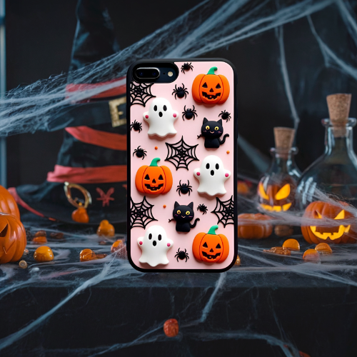 Halloween 3d look pink pastel clay ghost floral cute flower iPhone, Samsung, and Google Pixel. Halloween Doodle Phone Case