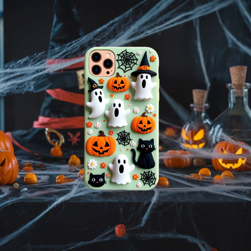 Halloween 3d look pastel clay ghost floral cute flower iPhone, Samsung, and Google Pixel. Halloween Doodle Phone Case