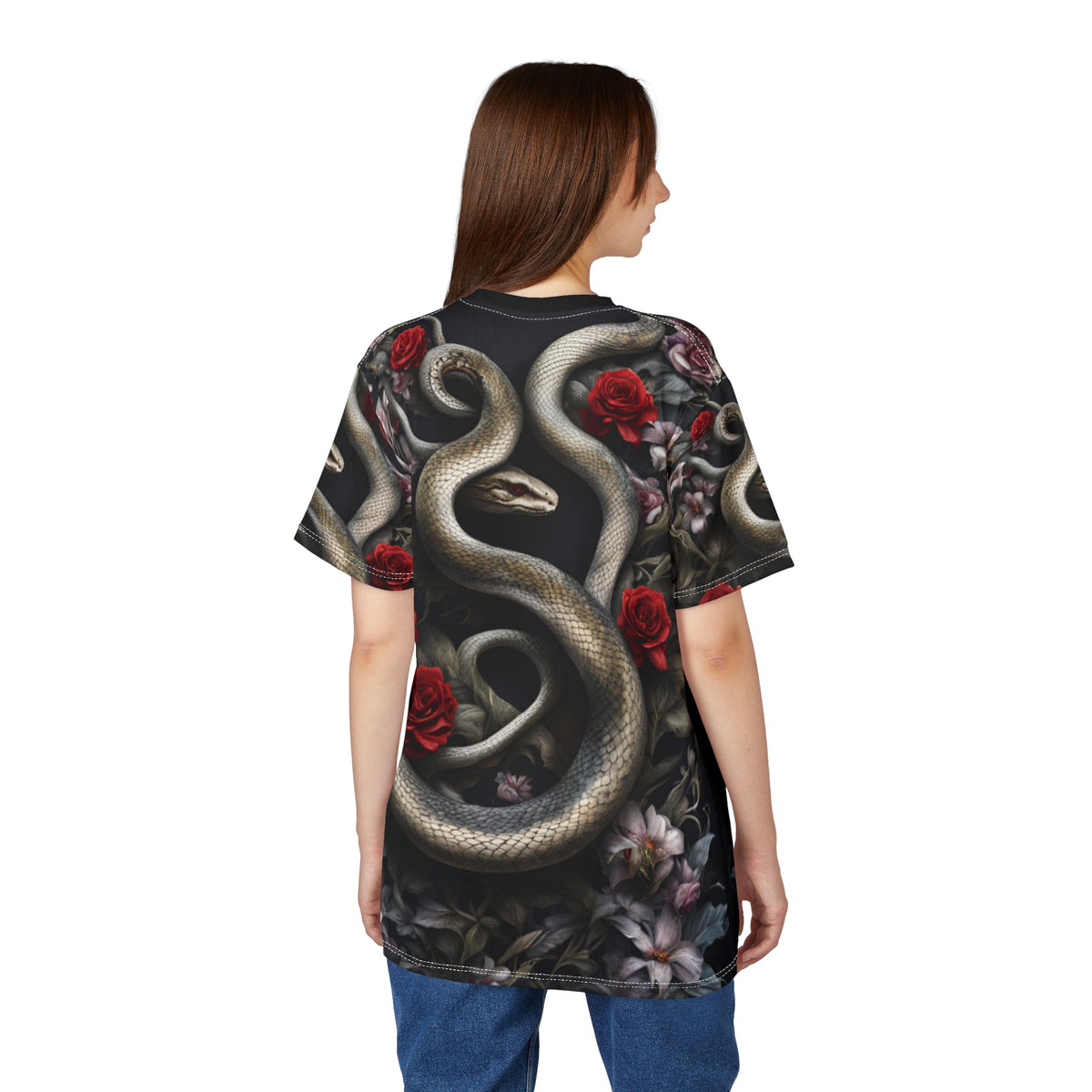Serpent and Roses Unisex Tee - Edgy Floral Graphic Shirt