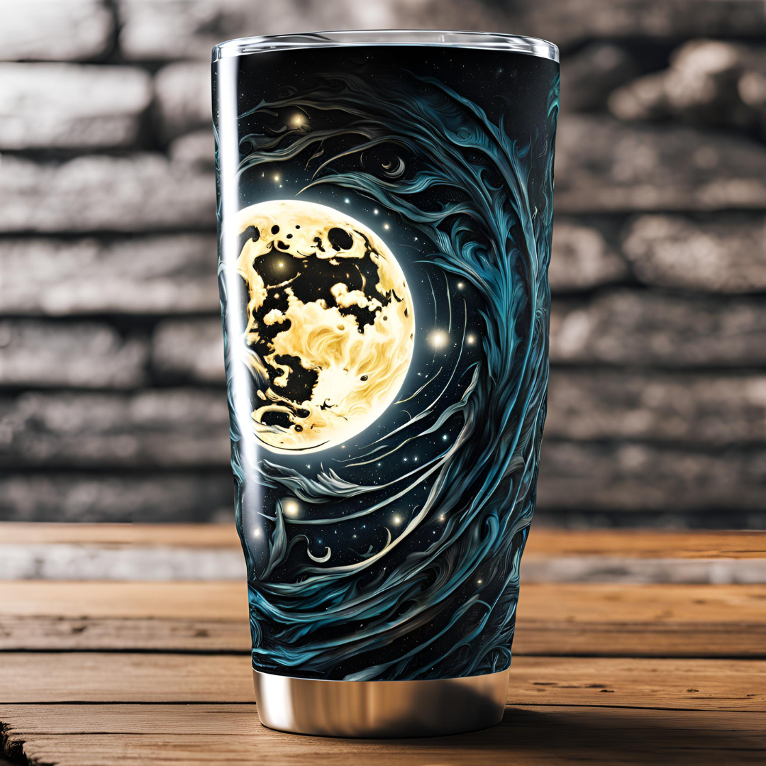 Cosmic Moon 20oz Tumbler - Galactic Travel Mug for Astronomy Lovers, Celestial Moon 20oz Tumbler