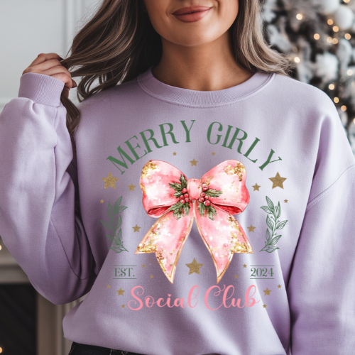Merry Girly Social Club Sweatshirt, Cozy Holiday Pullover, Christmas Gift for Friends, Cute Sweatshirt, Winter Casual Wear