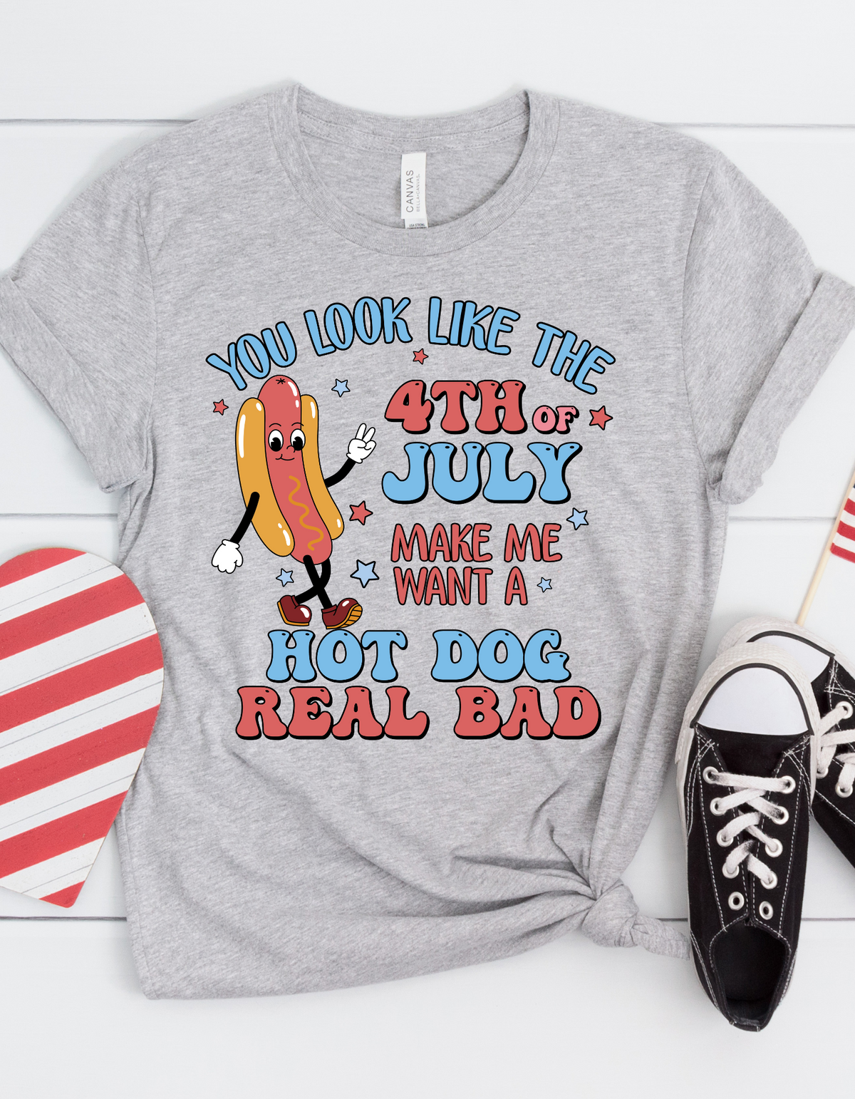4th of July Hot Dog Shirt, Funny Unisex Tee for BBQs, Summer Festivities, Independence Day Celebration, Perfect Gift!