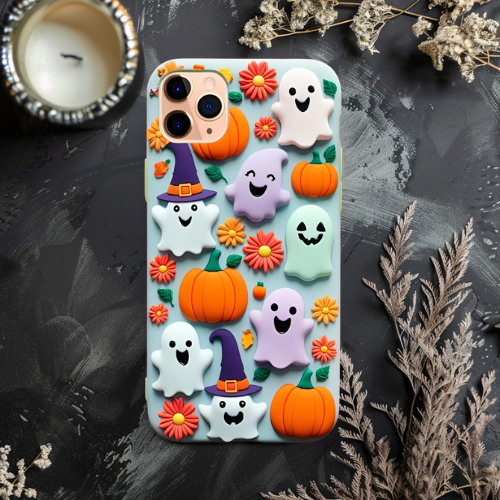 Halloween 3d look pastel clay ghost floral cute flower iPhone, Samsung, and Google Pixel. Halloween Doodle Phone Case