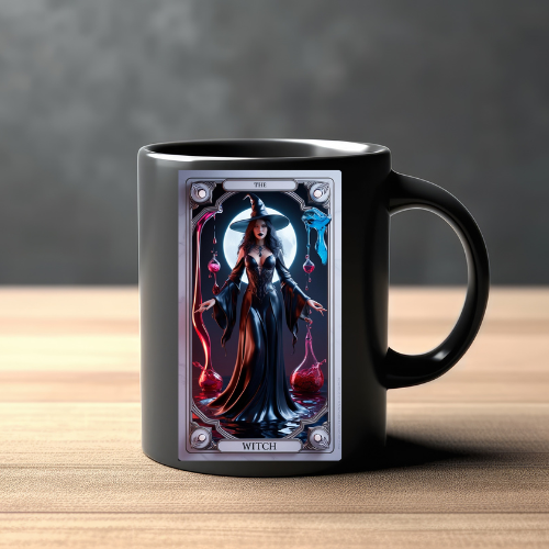 Mystical Witch Ceramic Mug - Magical Coffee Cup for Halloween, The Witch Tarot Card Coffee Mug