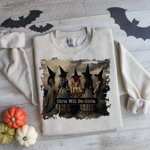 Girls Will Be Girls Witch Shirt, Funny Witch Shirt, Halloween Women Shirt, Witchy Vibes Shirt, Vintage Halloween Shirt