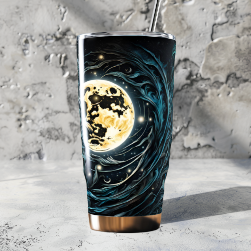 Cosmic Moon 20oz Tumbler - Galactic Travel Mug for Astronomy Lovers, Celestial Moon 20oz Tumbler