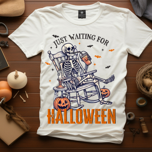 Halloween Skeleton Waiting Tee - Unisex Jersey Short Sleeve Shirt