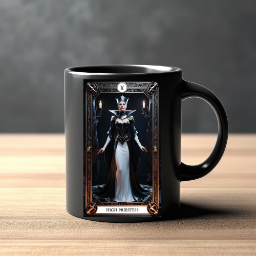 High Priestess Ceramic Mug - 11oz & 15oz Black Tarot Design, The High Priestess Tarot Card Coffee Mug