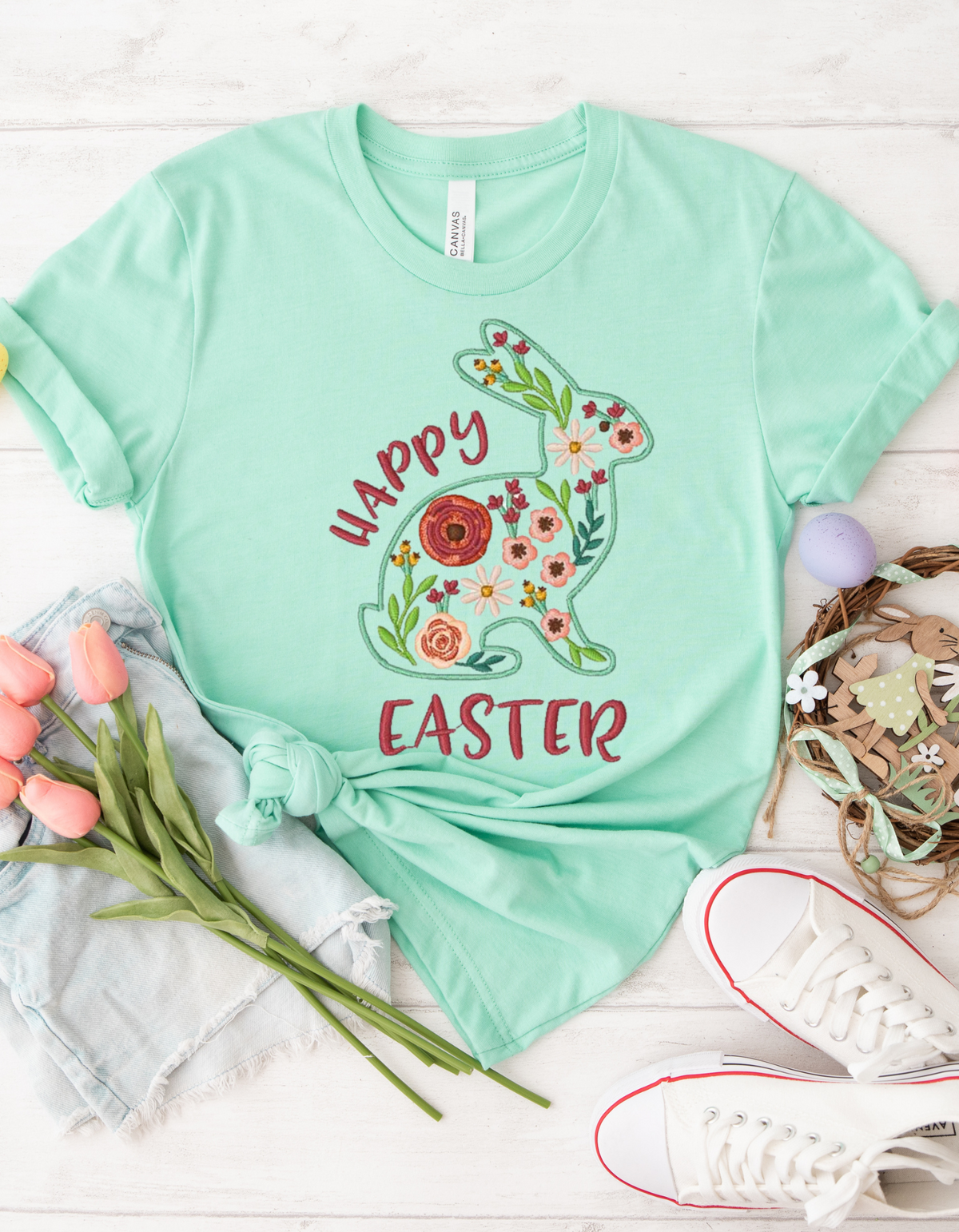 Easter Floral Bunny T-Shirt, Spring Outfit, Holiday Gift, Casual Wear, Unisex Tee, Cute Easter Top