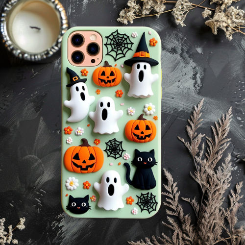 Halloween 3d look pastel clay ghost floral cute flower iPhone, Samsung, and Google Pixel. Halloween Doodle Phone Case