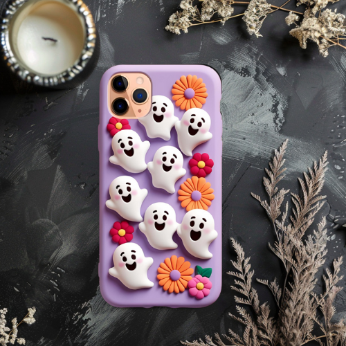 Halloween 3d look pastel clay ghost floral cute flower iPhone, Samsung, and Google Pixel. Halloween Doodle Phone Case