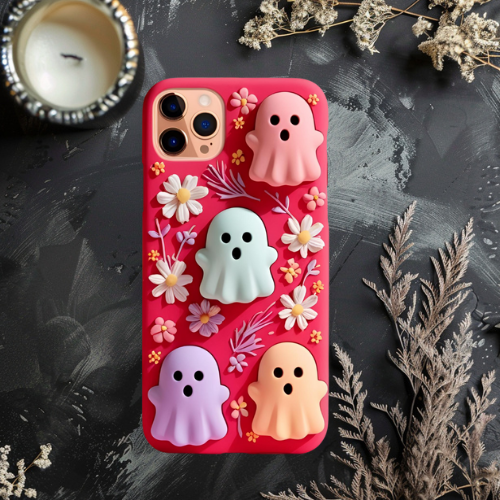 Halloween 3d look pastel clay ghost floral cute flower iPhone, Samsung, and Google Pixel. Halloween Doodle Phone Case