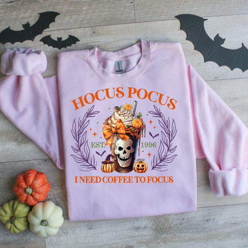 Hocus Pocus I Need Coffee to Focus Sweatshirt, Halloween Coffee Lover Gift, Halloween Gift, Halloween Shirt, Halloween Coffee Tshirt