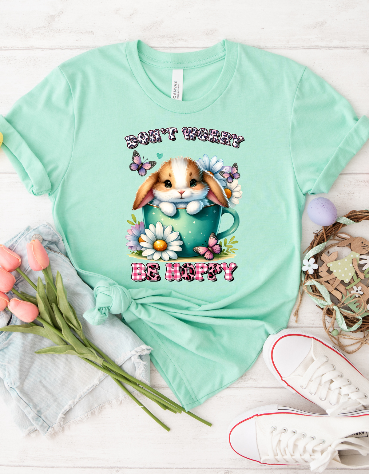 Toddler Short Sleeve Tee - Don't Worry Be Hoppy Bunny Tee, Cute Toddler Shirt, Spring Apparel, Easter Gift, Funny Kids T-Shirt