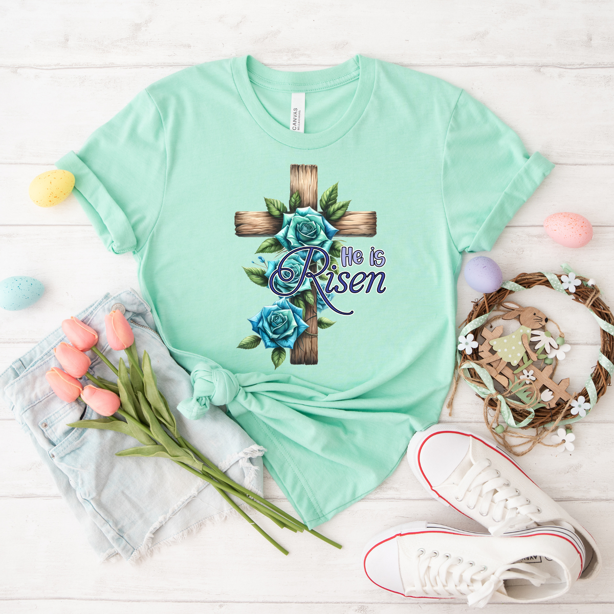 Faith-Inspired Unisex T-Shirt, Christian Apparel, Easter Gift, Rose Design Tee, Inspirational Top, Casual Wear, Gender-Neutral Shirt
