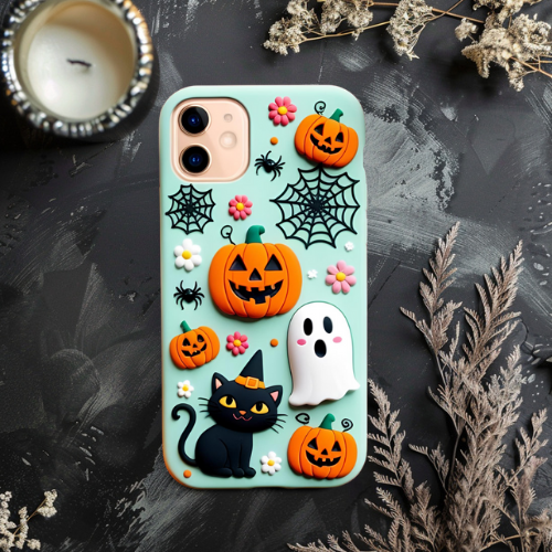 Halloween 3d look  pastel clay ghost floral cute flower iPhone, Samsung, and Google Pixel. Halloween Doodle Phone Case