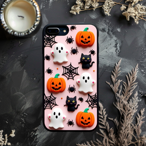 Halloween 3d look pink pastel clay ghost floral cute flower iPhone, Samsung, and Google Pixel. Halloween Doodle Phone Case